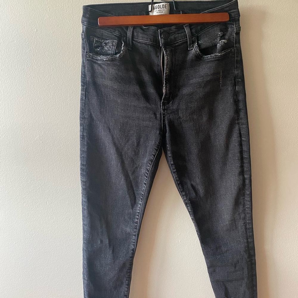 AGOLDE black skinny distressed jeans